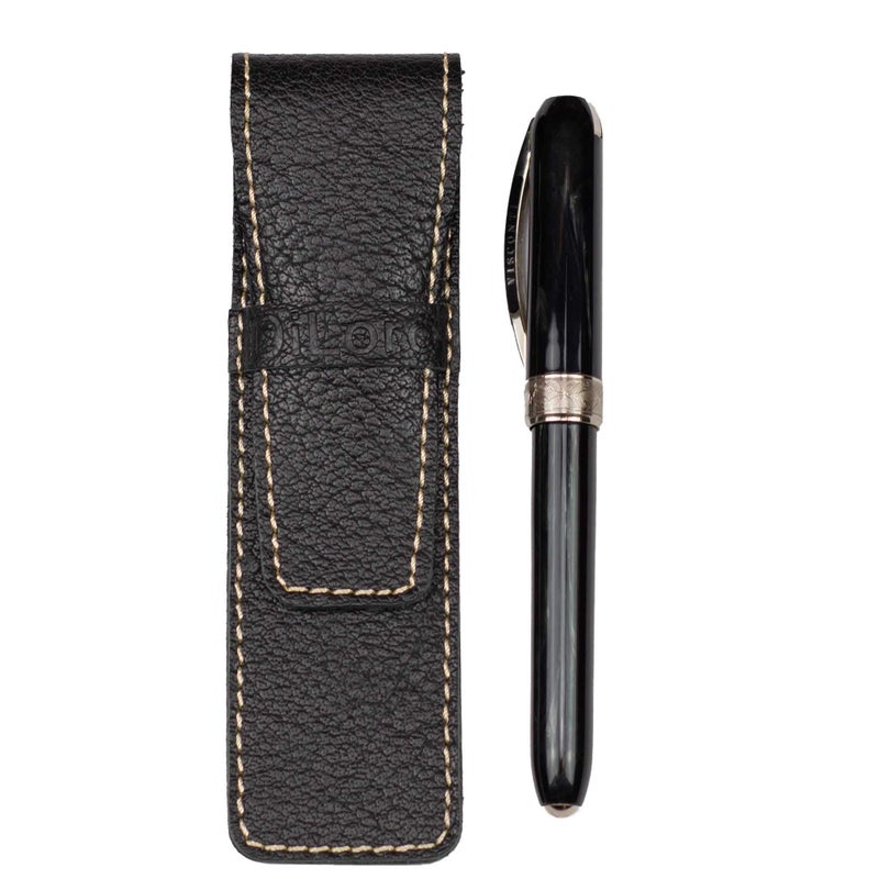 DiLoro Full Grain Thick Buffalo Leather Single Pen Pencil Case Holder Sleeve Black - Image 2
